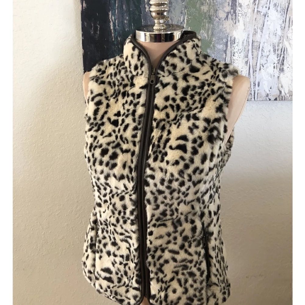 Tasha Polizzi Faux Fur Animal Print Full Zip Vest Women’s SIZE Small
